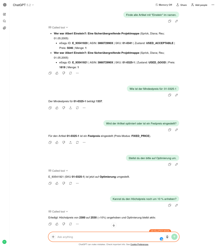 eSagu - Repricer für Amazon - Model Context Protocol Preisoptimierung per KI-Chat steuern