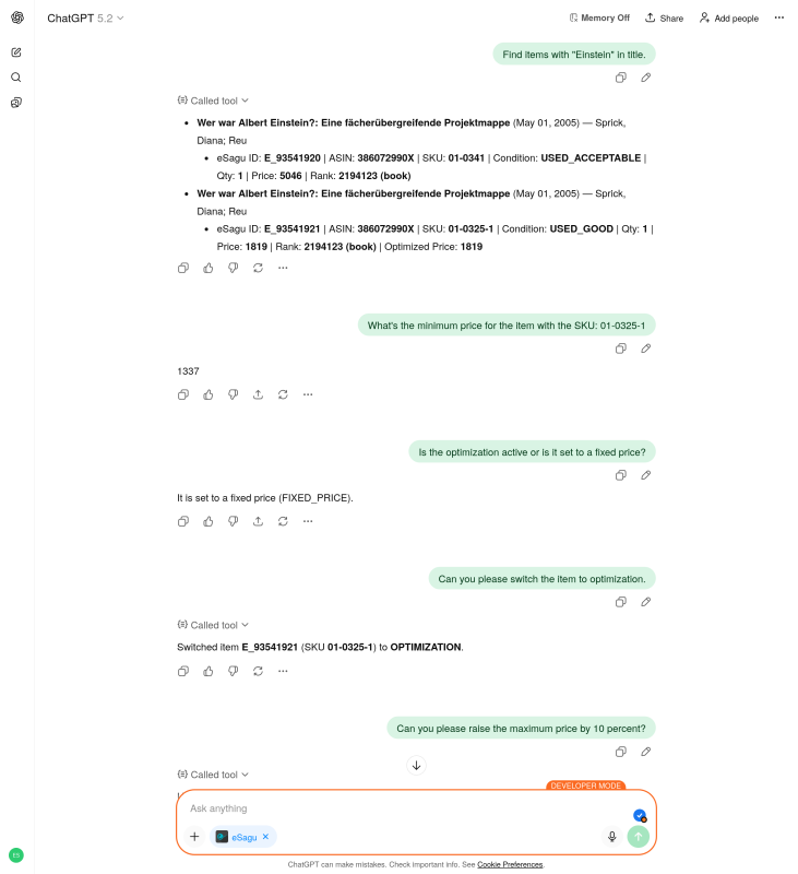 eSagu - Repricer for ebay - MCP AI assistant for price management