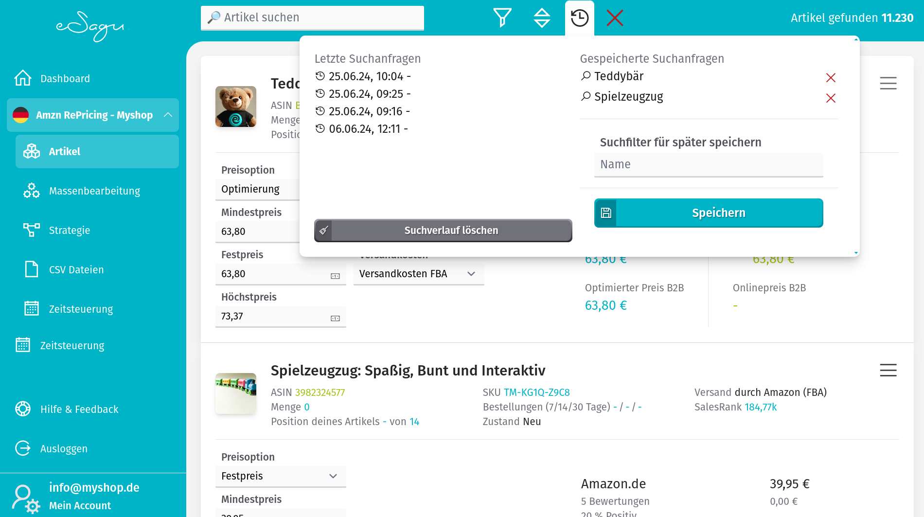 Artikelseite - Suchen speichern