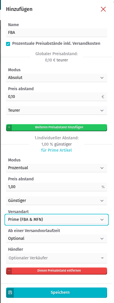 Strategie - Preisabstände hinzufügen
