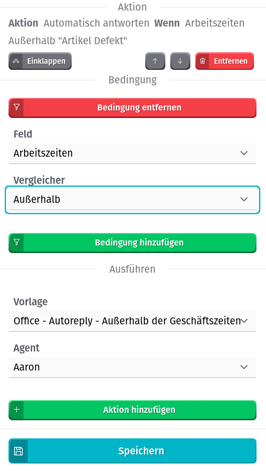 Einrichten eines Workflows zur automatischen Beantwortung außerhalb der Geschäftszeiten
