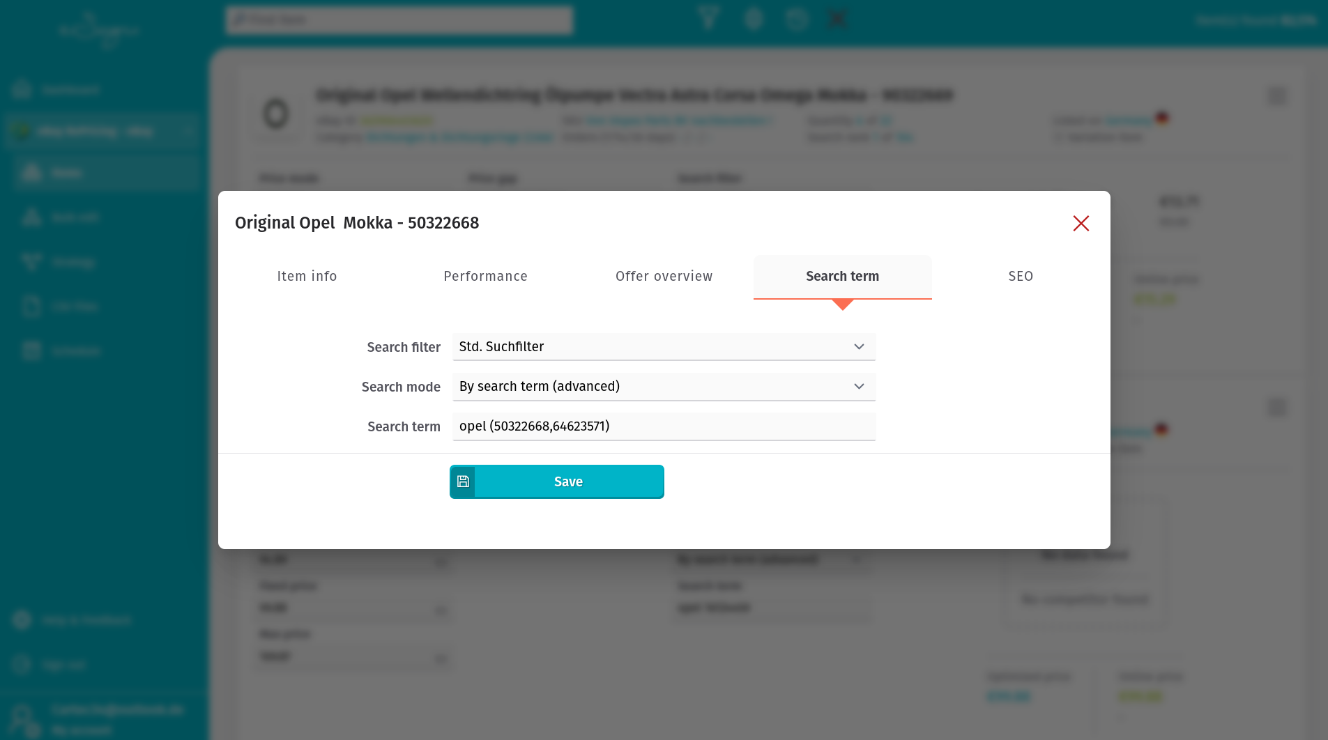 Item detail view - Search term