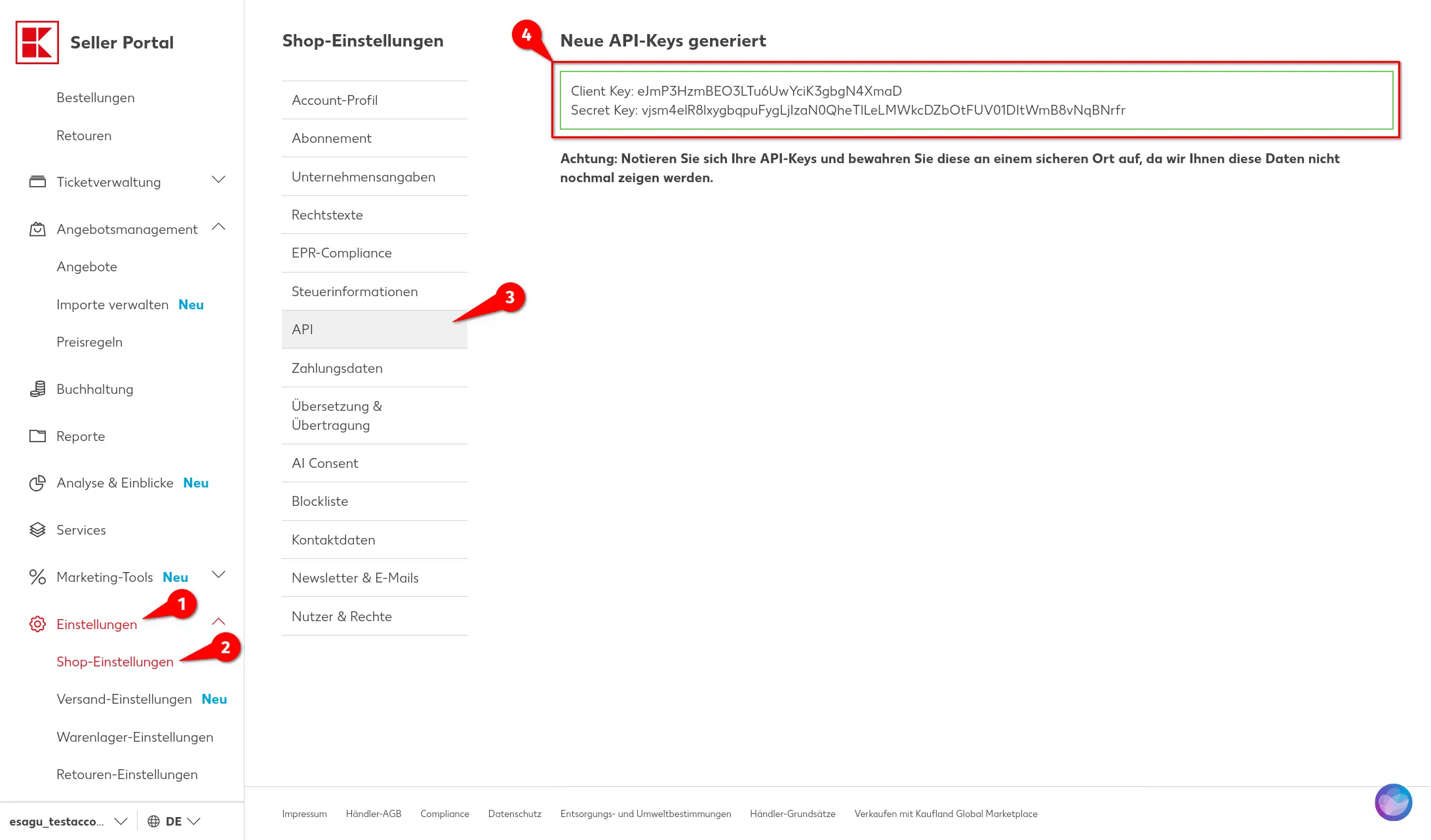 Kaufland API Key Erstellung