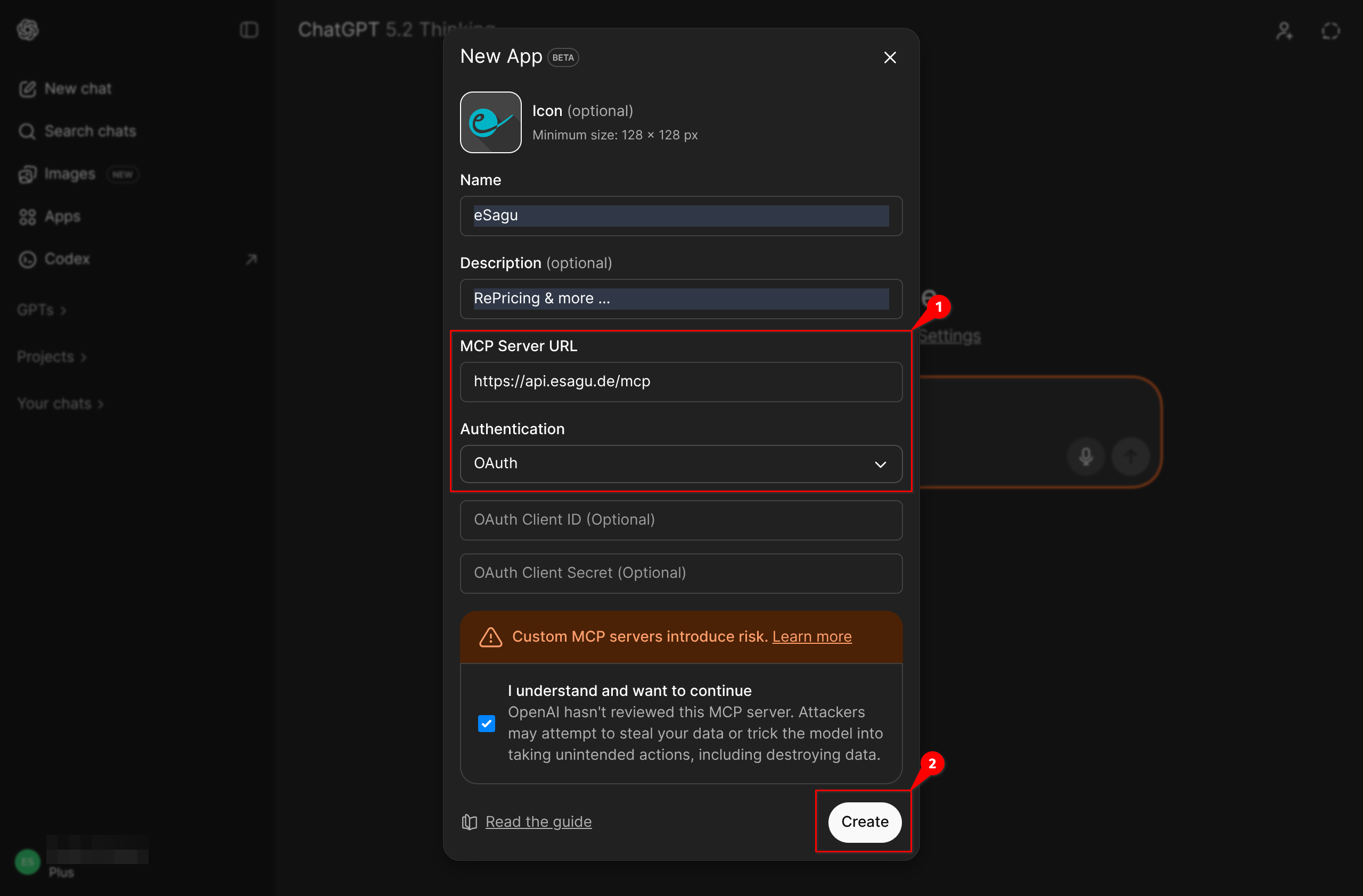 eSagu Remote MCP Server zu ChatGPT hinzufügen – Schritt 4 Step-4