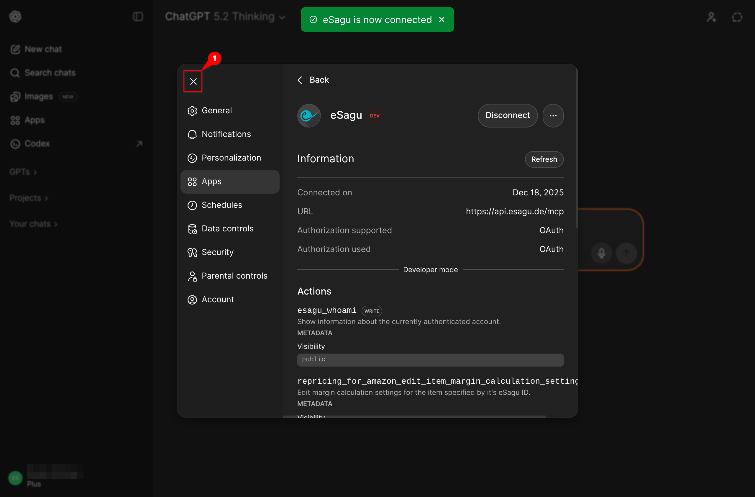 eSagu Remote MCP Server zu ChatGPT hinzufügen – Schritt 6 Step-6